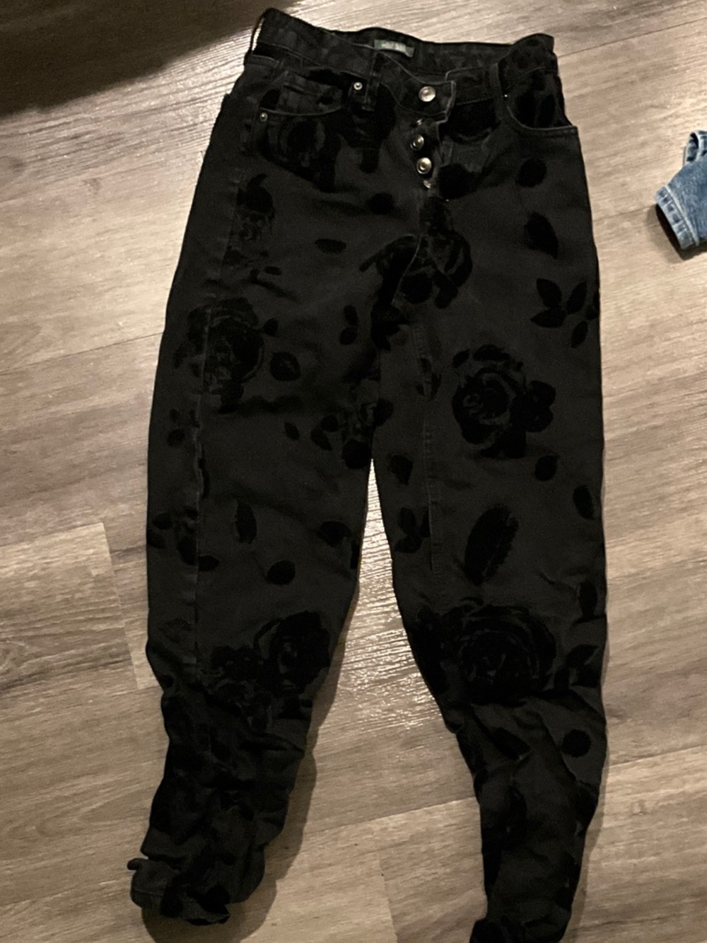 High-Rise Black Floral Velvet-Jacquard Jeans